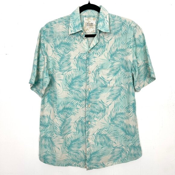 Tasso Elba Island Silk Linen Tropical Short Sleeve Button Down Shirt Small - Picture 1 of 3